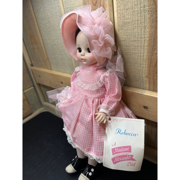 Madame Alexander 1965 Rebecca Doll 14" In Pink Gingham Dress & Bonnet With Black - Picture 2 of 7